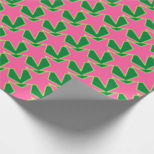 Papel De Presente Modern Star Geometric - Melancia rosa e verde