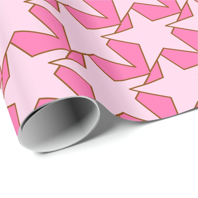 Papel De Presente Modern Star Geométrico - claro e cor-de-rosa profu (Ponta do rolo)