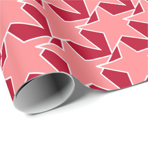 Papel De Presente Modern Star Geométrico - cor-de-rosa e vermelha