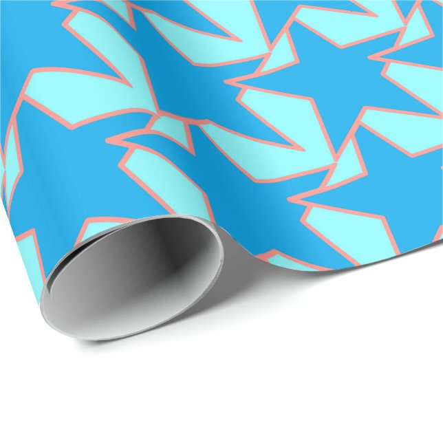 Papel De Presente Modern Star Geométrico - coral e bege (Ponta do rolo)