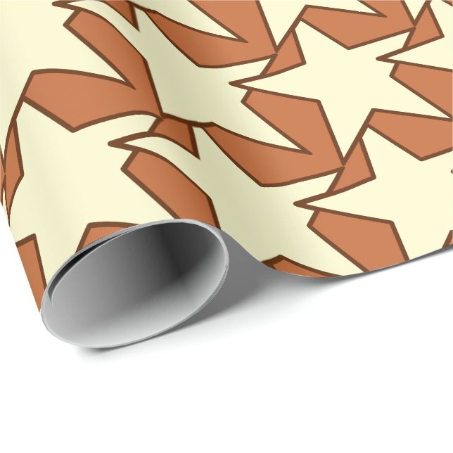 Papel De Presente Modern Star Geométrico - creme e castanho (Ponta do rolo)