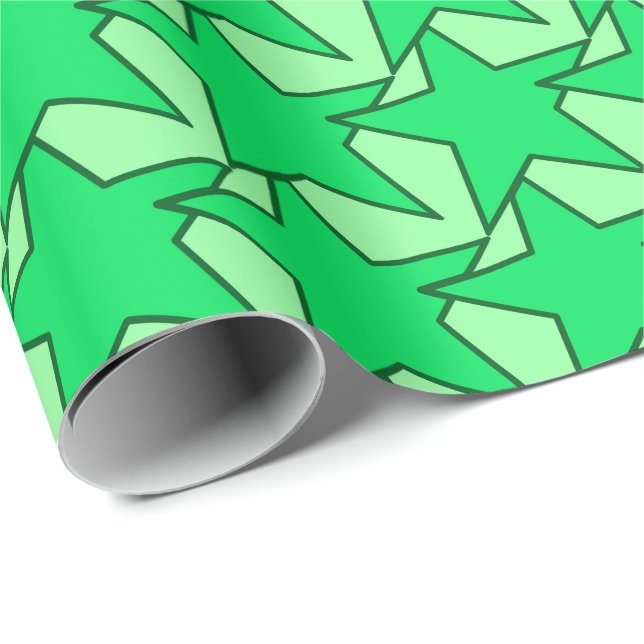 Papel De Presente Modern Star Geométrico - esmeralda e verde-menta (Ponta do rolo)