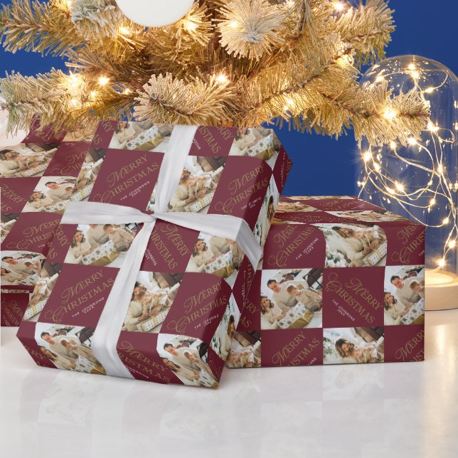 Papel De Presente Modern Typography Red Custom Christmas Photo (Feriados)