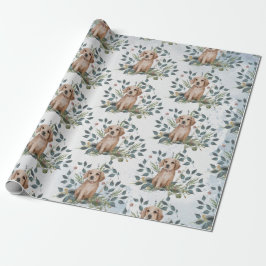 Papel De Presente Modern Watercolor Puppy Dog Floral Eucalyptus Gift