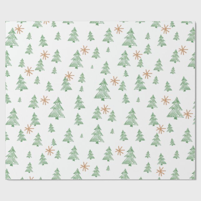 Papel De Presente Modern Winter Pine Tree Star (Aberto)