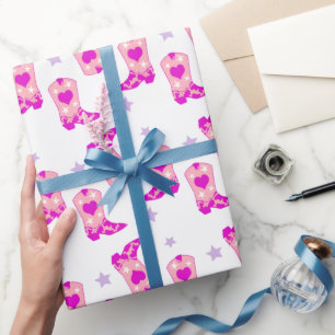 Papel De Presente Moderna Lilac Cowgirl Western Boots Stars