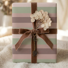 Papel De Presente Moderna Linear | Sage Envelhecido & Rosa Chá