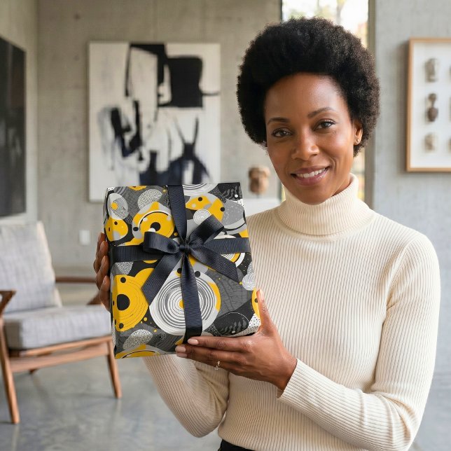 Papel De Presente Moderno Abstrato de Meados do Século Círculo Afric (Mid Century Modern Abstract Circle African Ankara Wrapping Paper)