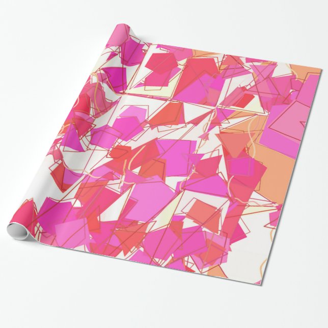 Papel De Presente Moderno Abstrato de Meados do Século, Fuchsia, Lar (Desenrolado)