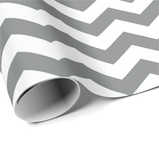 Papel De Presente Moderno, clássico, elegante cinza branco chevron (Ponta do rolo)