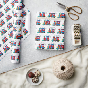 Papel De Presente Moderno Comboio Bebê Aquarela Azul Crianças de Ani