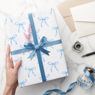 Papel De Presente Moderno Coquete Fofo Laço Azul Natal