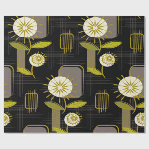 Papel De Presente Moderno de Meados do Século, Retro, Padrão Floral