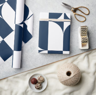 Papel De Presente Moderno do século médio azul e branco
