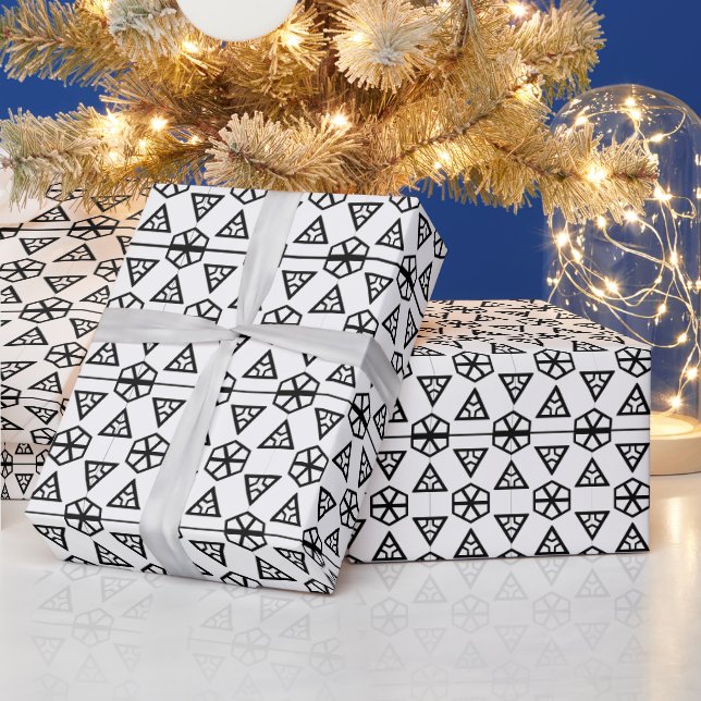 Papel De Presente Moderno do século médio branco e preto (Feriados)