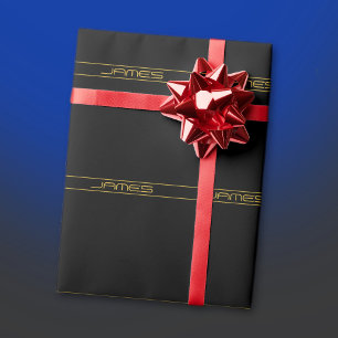 Papel De Presente Moderno Estilo Editável Texto Dourado & Listras