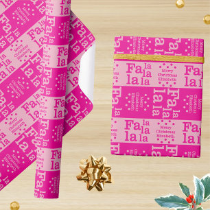 Papel De Presente Moderno Fa La Hot Pink Simples Nome do Natal