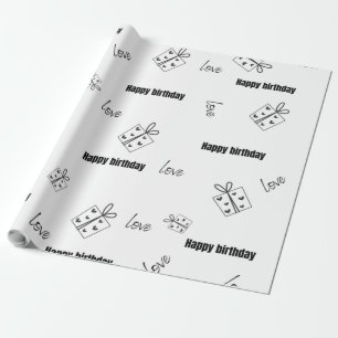 Papel De Presente Moderno feliz aniversário preto e branco