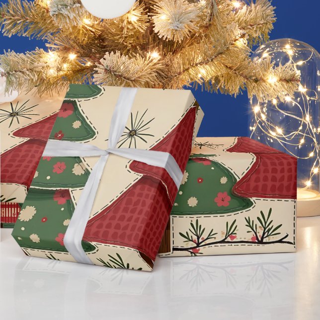 Papel De Presente Moderno Floral de Natal Vermelho e Verde Caprichos (Feriados)