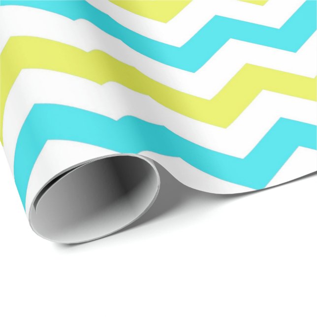 Papel De Presente Moderno, fresco, verde trendy, amarelo, chevron br (Ponta do rolo)