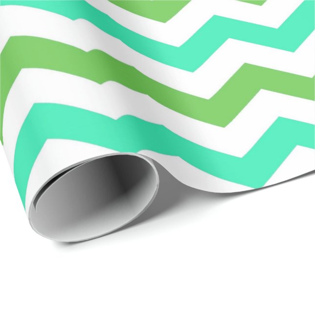Papel De Presente Moderno, fresco, verde trendy, chevron branco (Ponta do rolo)
