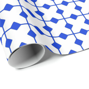 Papel De Presente Moderno Geométrico, Ouros - Azul cobalto e branco
