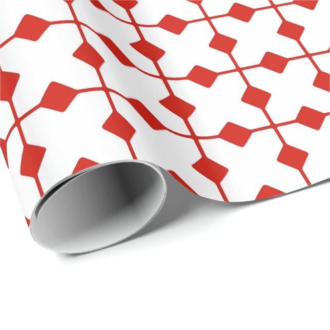 Papel De Presente Moderno Geométrico, Ouros - Vermelho escuro e bran (Ponta do rolo)