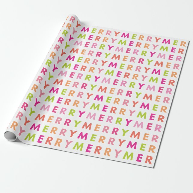 Papel De Presente Moderno Neon Merry Natal Wraping Paper (Desenrolado)
