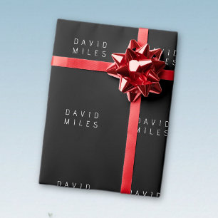 Papel De Presente Moderno Nome Editável Minimalista   Preto & Branco