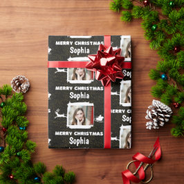 Papel De Presente Moderno Preto e Branco 1 Foto Feliz Natal