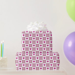 Papel De Presente Moderno Retro Dia dos Namorados Corações Rosa XO X