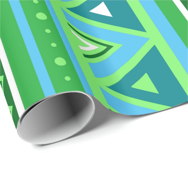 Papel De Presente Moderno Sudoeste Geométrico, Verde e Aqua (Ponta do rolo)