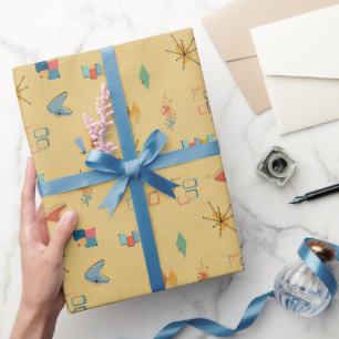 Papel De Presente Moderno Texturizado Amarelo de Meados do Século