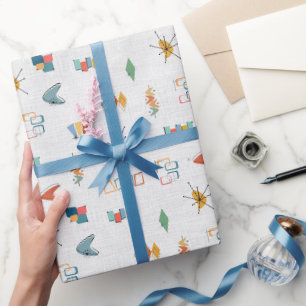 Papel De Presente Moderno Texturizado Branco de Meados do Século