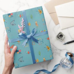 Papel De Presente Moderno Texturizado Turquesa de Meados do Século