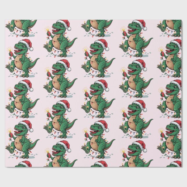 Papel De Presente Moderno Trendy Feliz Natal Dinossauro Santa Hat (Aberto)