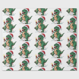 Papel De Presente Moderno Trendy Feliz Natal Dinossauro Santa Hat