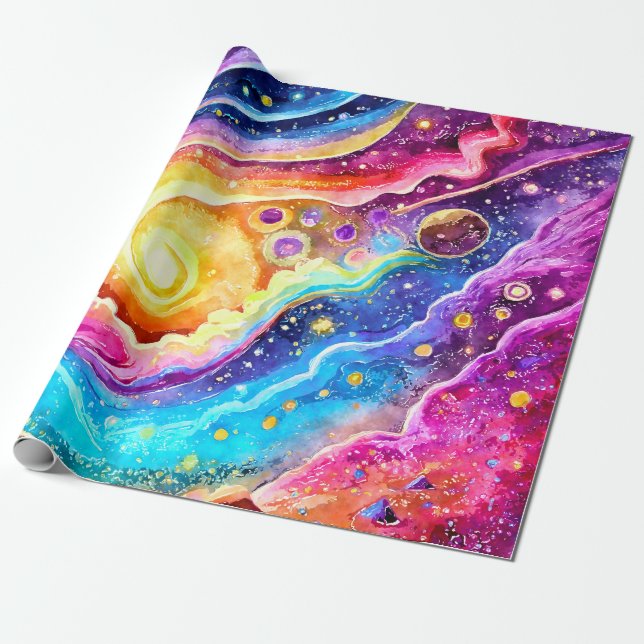 PAPEL DE PRESENTE MODERNO TRENDY OUTER SPACE DESIGN (Desenrolado)