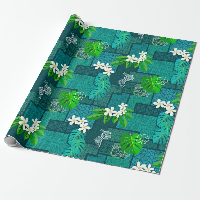Papel De Presente Moku Malihini 2,0 no azul (Desenrolado)