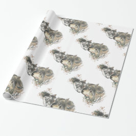 Papel De Presente Mola d'água pintando Mãe Lobo e Cubos