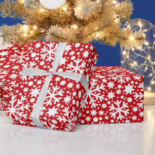 Papel De Presente Mola de flocos de neve brancos vermelhos
