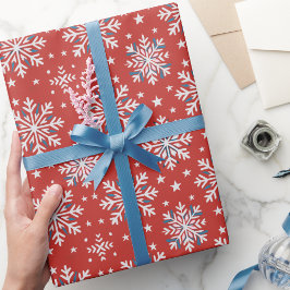 Papel De Presente Mola de Natal Patriótica Red White Blue Floco de N