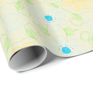 Papel De Presente Mola De Presente Do Designer Floral Amarelo E Azul
