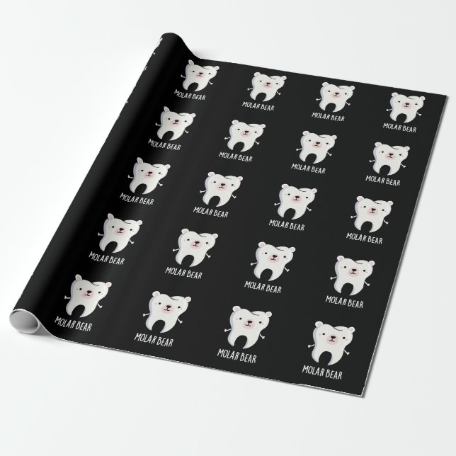 Papel De Presente Molar Bear Engraçado Tooth Escuro BG (Desenrolado)