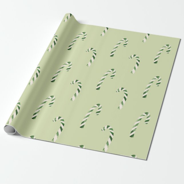 Papel De Presente Molas de Aquarela Verde Canes Padrão de Natal (Desenrolado)