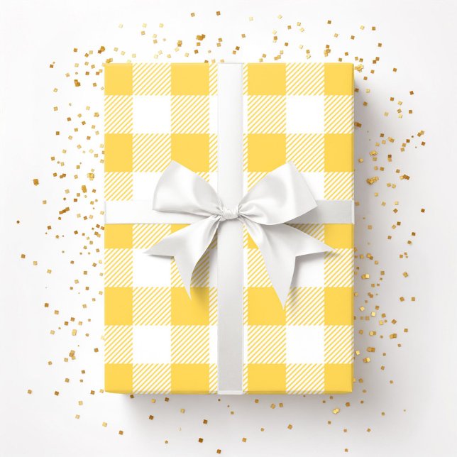 Papel De Presente Moldagem de padrão de Xadrez branca amarela (Yellow White Plaid Pattern Wrapping Wrapping Paper)