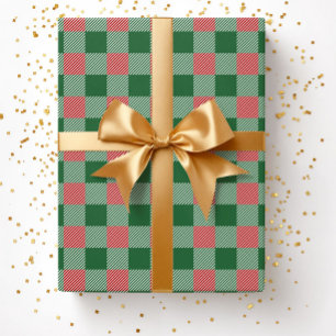 Papel De Presente Moldagem de Padrão de Xadrez Verde de Natal