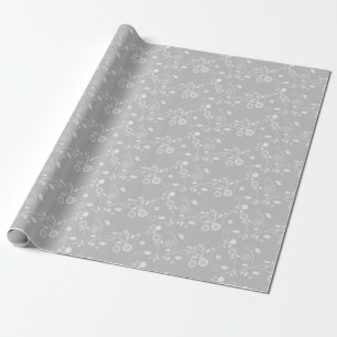 Papel De Presente Moldagem de papel - Prata e Floral branco