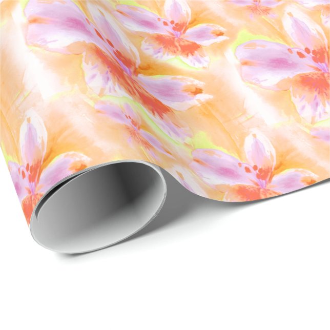 Papel De Presente Moldagem do padrão de Lily Alstroemeria Peruana co (Ponta do rolo)