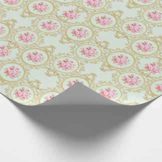 Papel De Presente Moldura Barroca em Ouro e Rosa Elegante